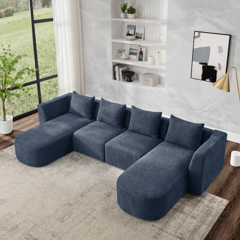 117" Ushaped Sectional Sleeper Sofa with Chaise, Loop Yarn Fabric